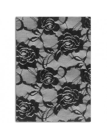 Tissu thermocollant - Dentelle noir Roses A5 