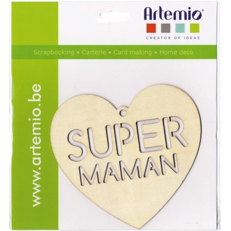 Silhouette bois Coeur Super Maman - Artemio