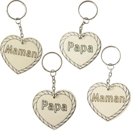 Porte-clés bois coeur - Papa / Maman 6cm x10