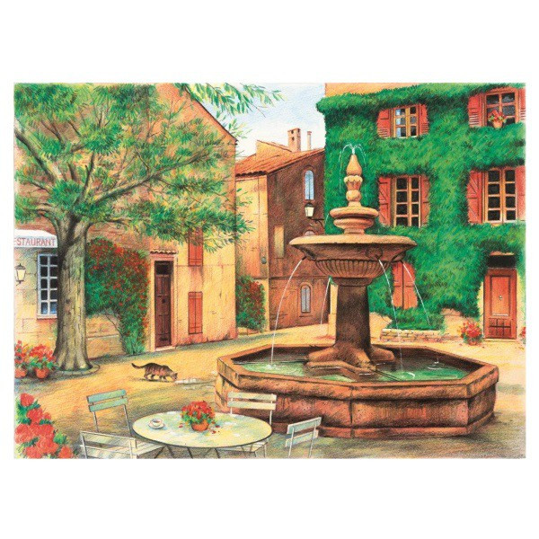 Peinture numéro crayons aquarelle - Place de la Fontaine 