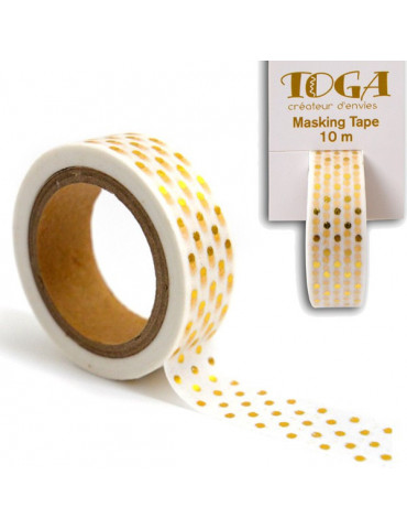 Masking tape - Blanc à pois or 15mm x10m - Toga