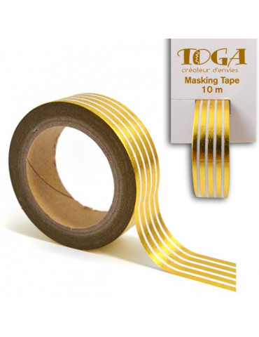 Masking tape - Blanc rayures or - 15mm x10m - Toga