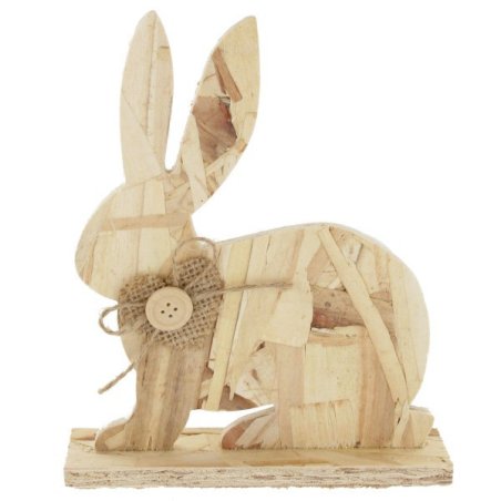Lapin assis en bois compresser à poser - 12x18cm - Décoration de Pâques