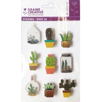 Stickers 3D Cactus - 9 autocollants - 2,5 à 4cm