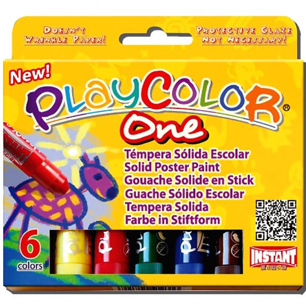 Stick peinture enfant PLAYCOLOR - Boite 6 sticks gouache solide - One Basic - 6x10g - Instant