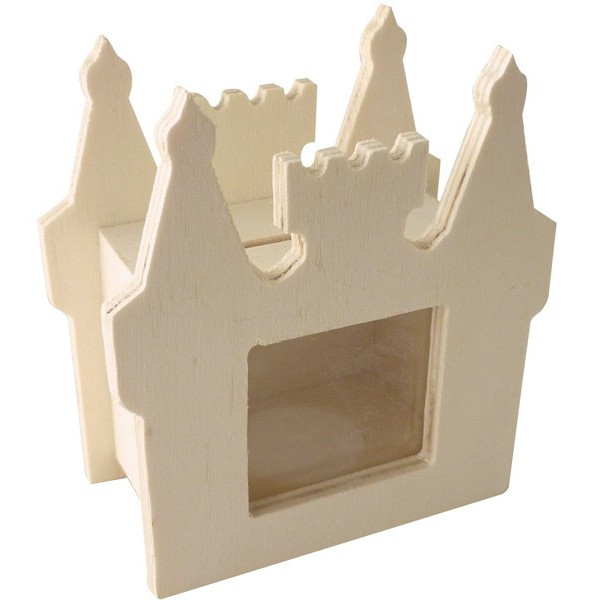 Tirelire Château bois avec fenêtre carrée