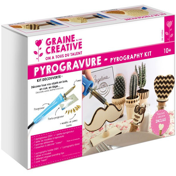 Kit découverte pyrogravure - 7 pannes + 1 support à décorer - Graine Créative