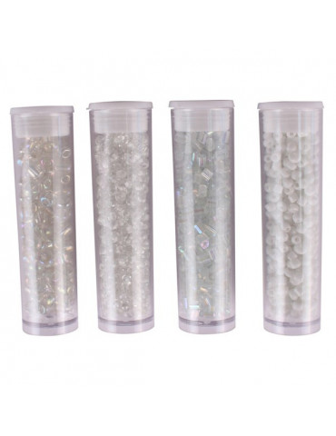 Perles de rocaille - Blanc, Cristal - 8g x 4 tubes