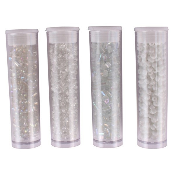 Perles de rocaille - Blanc, Cristal - 8g x 4 tubes