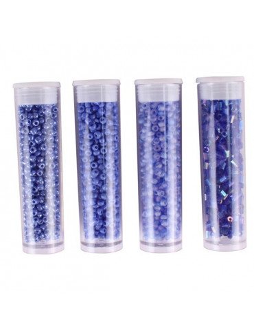 Perles de rocaille - Bleu foncé - 4 tubes assortis x8g