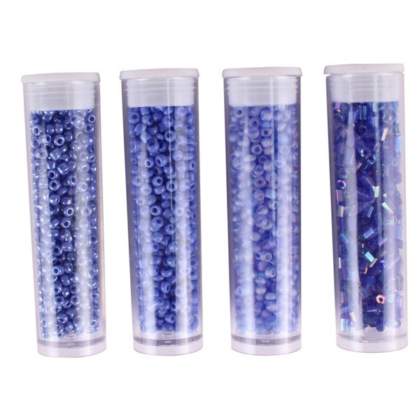 Perles de rocaille - Bleu foncé - 4 tubes assortis x8g