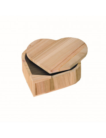 Boîte en bois cœur avec couvercle pivotant