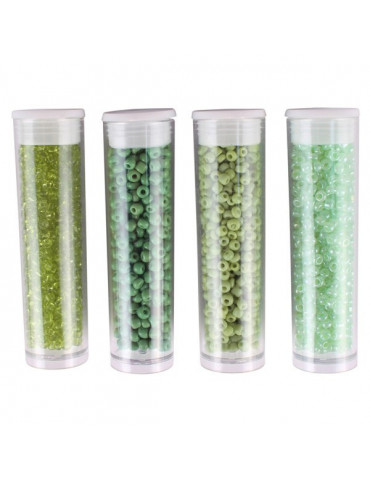 Perles de rocaille - Vert - 4 tubes assortis x8g