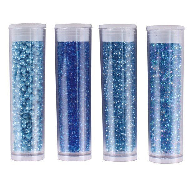 Perles de rocaille - Bleu clair - 4 tubes assortis x8g