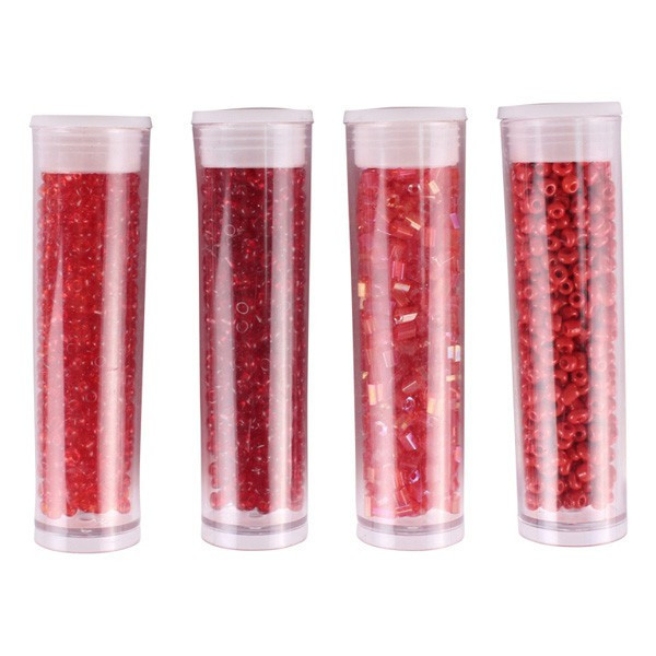 Perles de rocaille - Rouge - 4 tubes assortis x8g