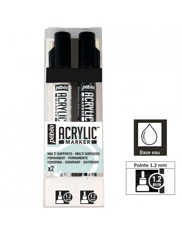 Set 2 Marqueurs acrylique - Acrylic Marker 1,2mm - Blanc, Noir -  Pébéo