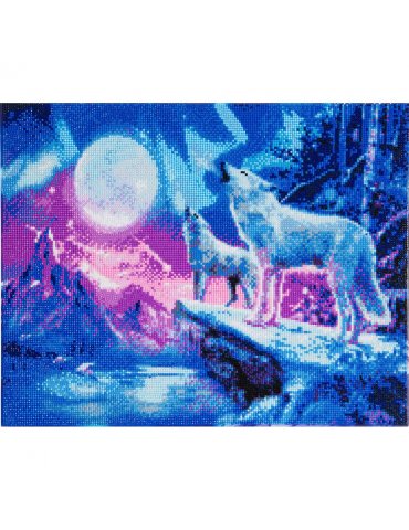 Kit broderie diamant Loups crépuscule - Tableau Crystal Art 40x50cm