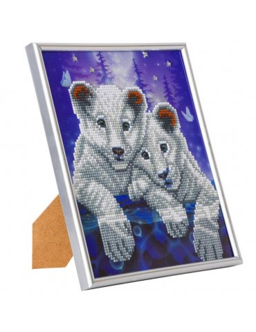 Kit Diamond painting Tigres  Cadre argenté 21x25cm - Crystal Art