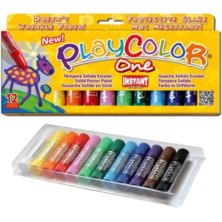Playcolor One - Boite 12 sticks de Gouache solide - Instant