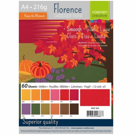 Florence - Cardstock smooth 216g - Assortiment Automne - Format A4 - 60 feuilles