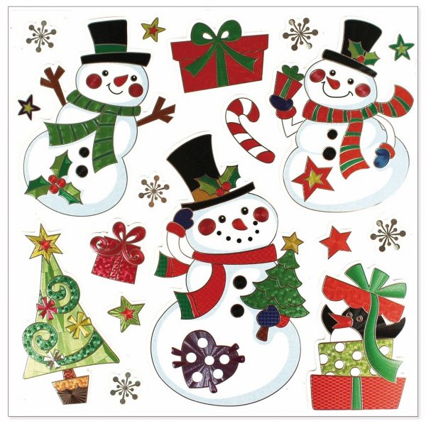 Stickers métallisés - Bonhommes de neige et cadeaux - 18 pièces
