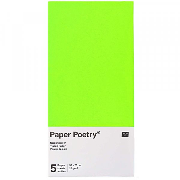 Papier soie Vert Fluo - 5 feuilles 50x70cm - Paper Poetry