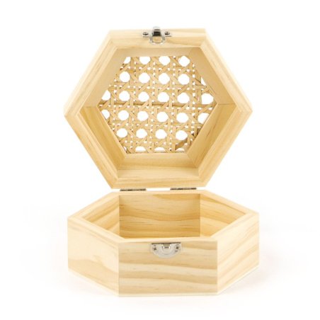 Boite hexagonale bois avec couvercle cannage - 130x60x113mm - Graine Créative