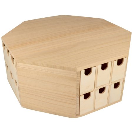 Calendrier de l'Avent bois octogonal - Rangement à tiroirs 32x32x12,5cm - Artemio
