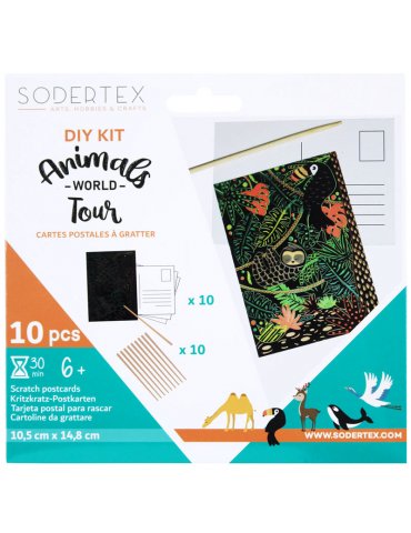 DIY 10 Cartes postales à gratter - Animals world's tour - Sodertex