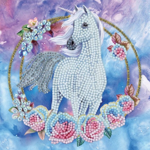 Carte Broderie Diamant Licorne en fleurs - 18x18cm - Kit Crystal Art