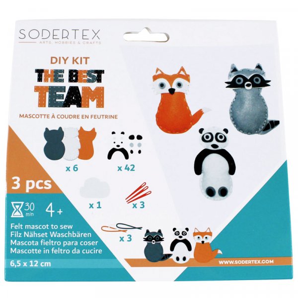 Kit couture enfant - DIY feutrine à coudre The Best Team 4+- Set 3  mascottes en feutrine 12cm - Sodertex