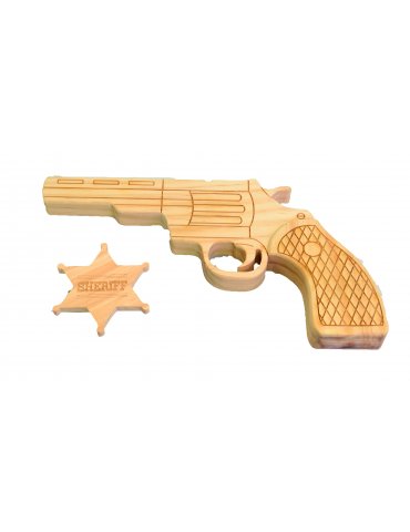 Pistolet et étoile de sheriff en bois à décorer