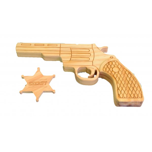Pistolet et étoile de sheriff en bois à décorer
