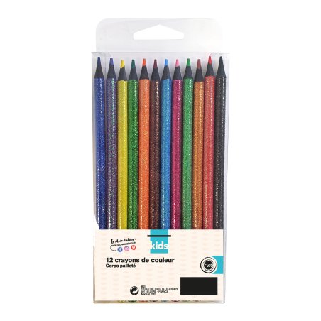 Crayon de couleur, corps pailleté x 12pcs