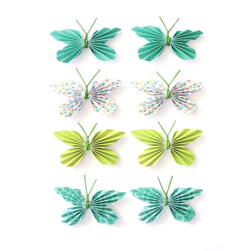 Stickers 3D papillon vert - 8 pièces