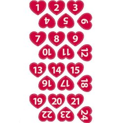Chiffres de l'Avent en feutrine - coeurs rouges - 24 pièces