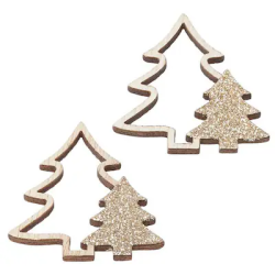 Décorations en bois - Sapins de Noël avec paillettes - 4 cm - 4 pcs