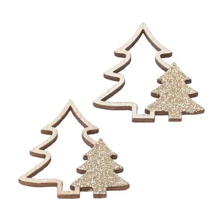 Décorations en bois - Sapins de Noël avec paillettes - 4 cm - 4 pcs