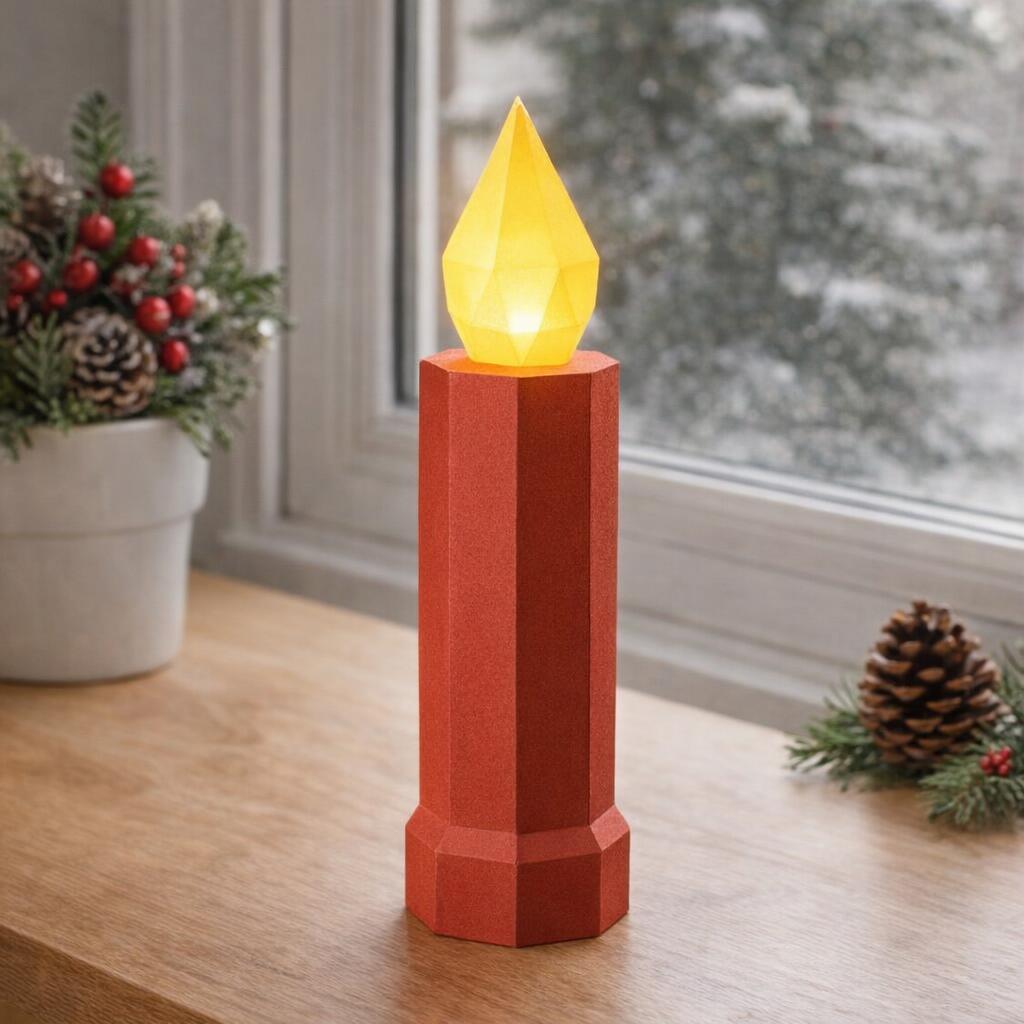 Bougie de Noël rouge et verte en Papercraft 3D