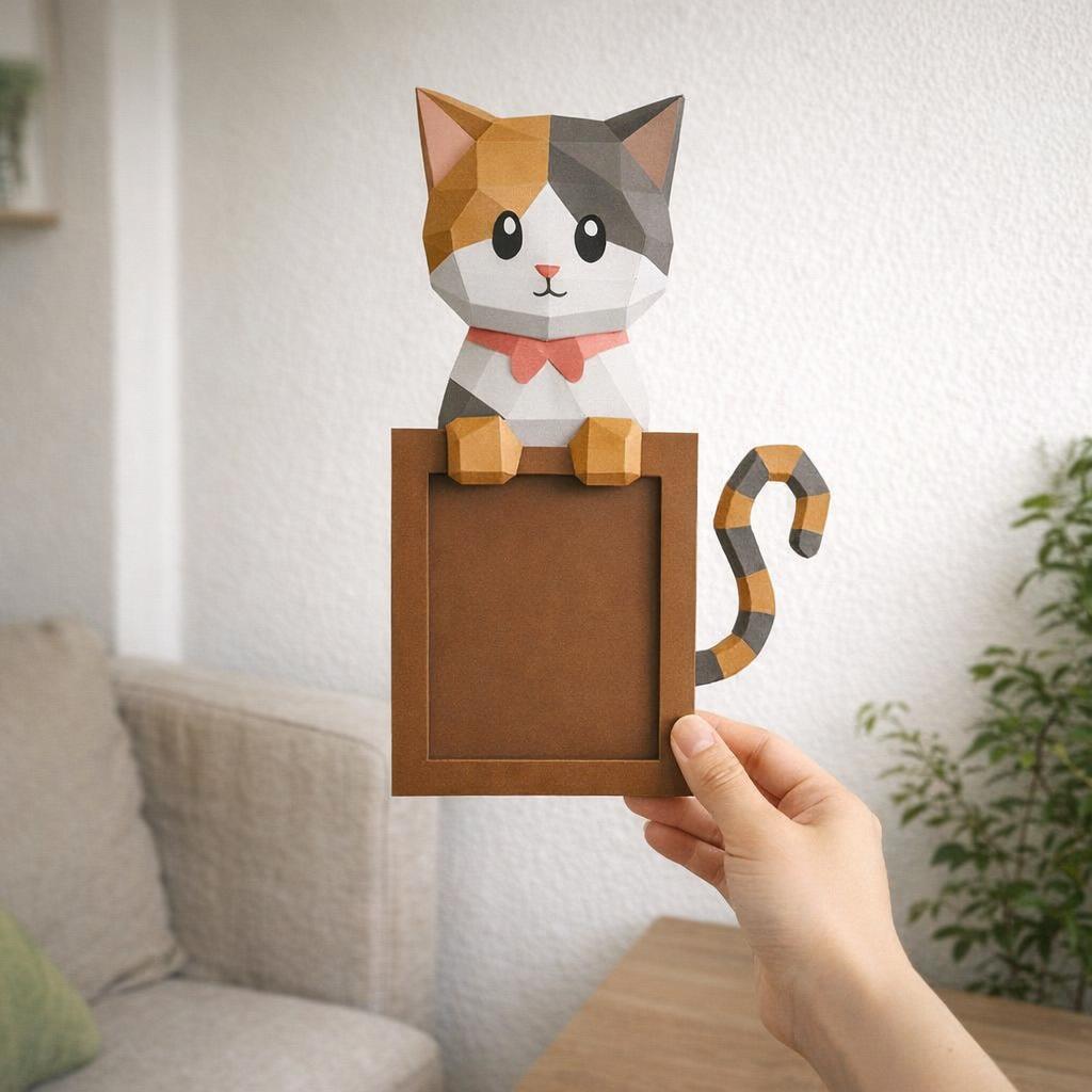 Cadre photo d'un chat en papercraft 3D