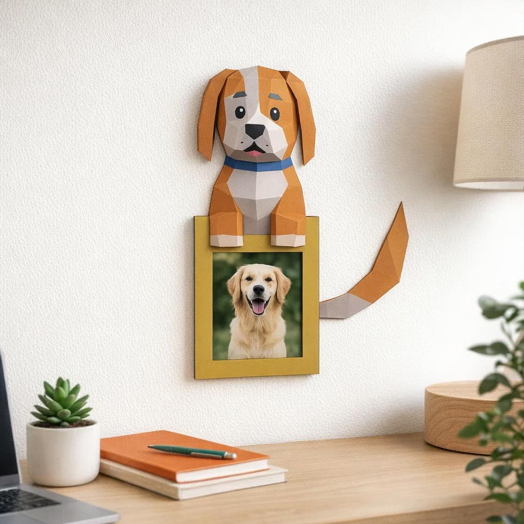 Cadre photo d'un chien en papercraft 3D