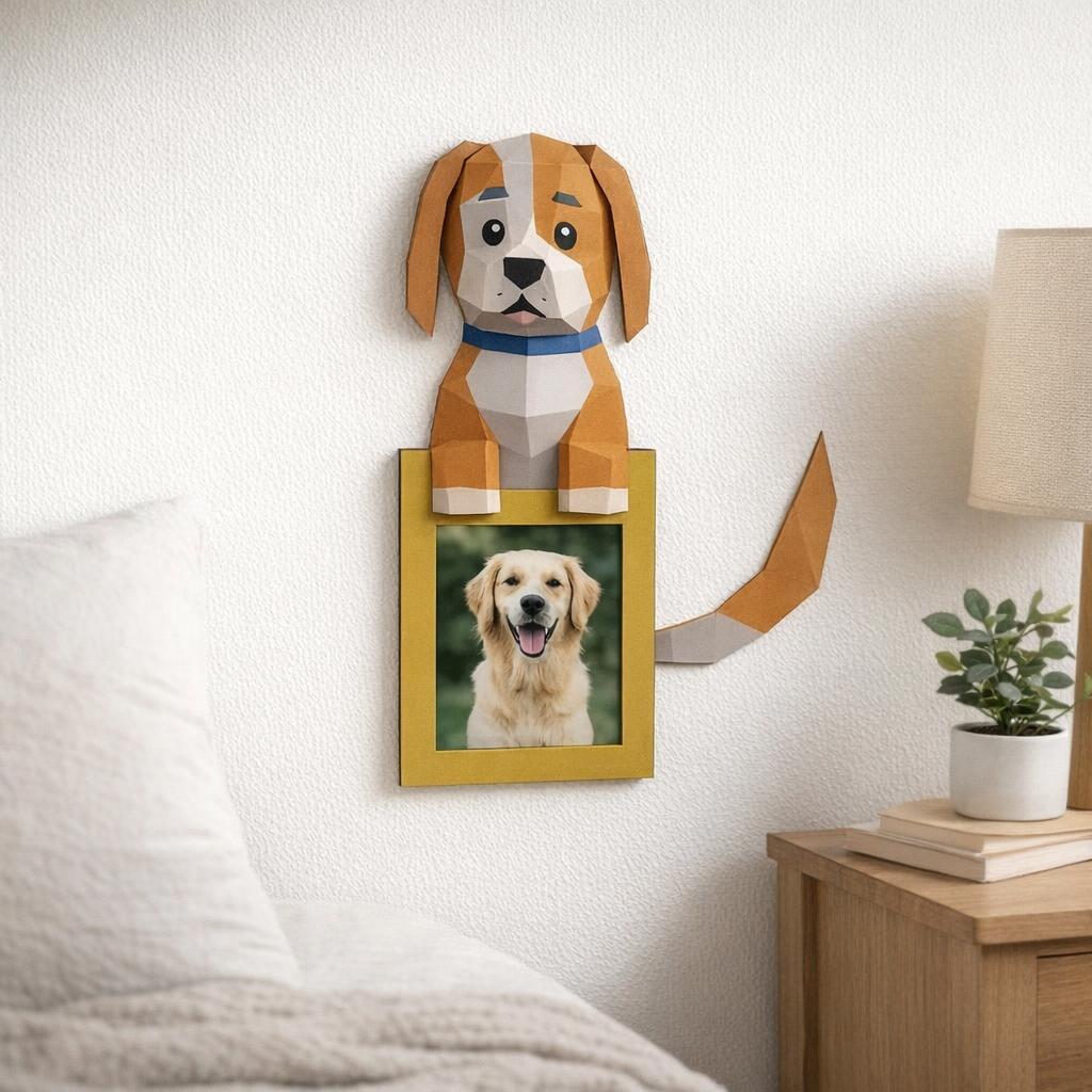 Cadre photo d'un chien en papercraft 3D Cadre photo d'un chien en papercraft 3D