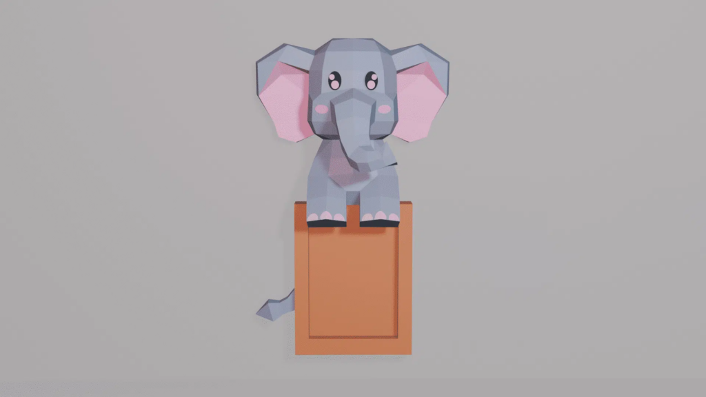 Cadre photo d'un éléphant en papercraft 3D