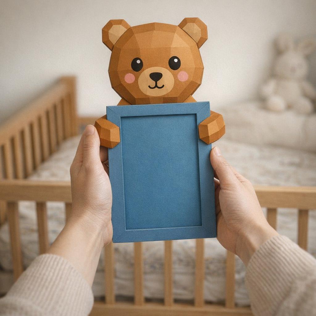 Cadre photo d'un ourson en papercraft 3D