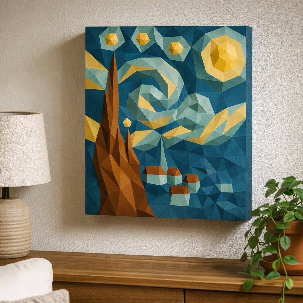 La Nuit étoilée – Tableau papercraft 3D inspiré de Van Gogh