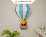 Papercraft bébé renard dans une mongolfière 3D