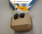 Papercraft bébé renard dans une mongolfière 3D