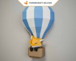 Papercraft bébé renard dans une mongolfière 3D