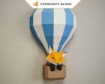 Papercraft bébé renard dans une mongolfière 3D