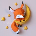 Papercraft bébé renard sur lune en origami